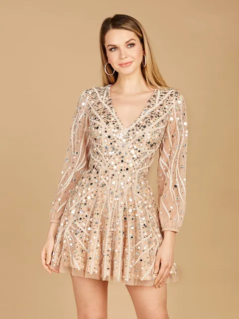 Beaded Long Sleeve Bridal Cocktail Short