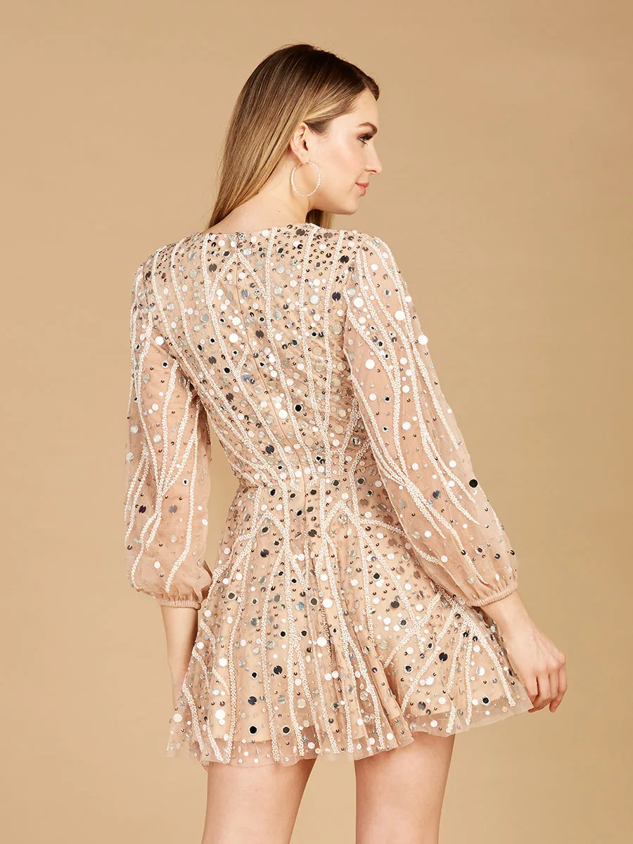 Beaded Long Sleeve Bridal Cocktail Short by Lara New York — style 51125