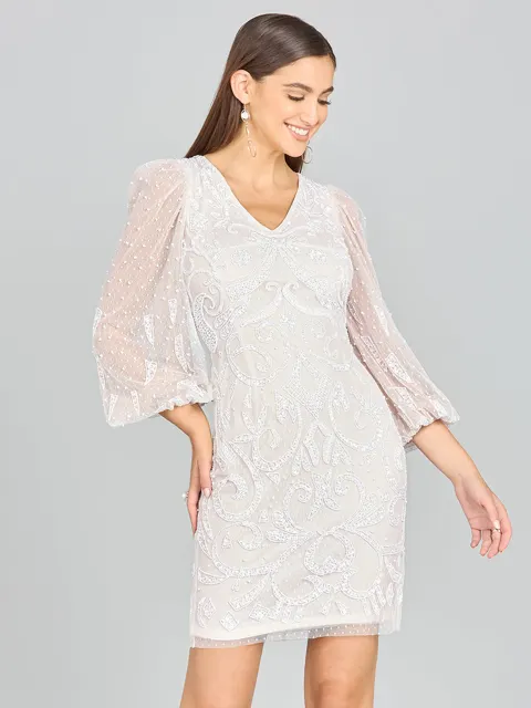 V-Neck, Balloon Sleeve Bridal Mini