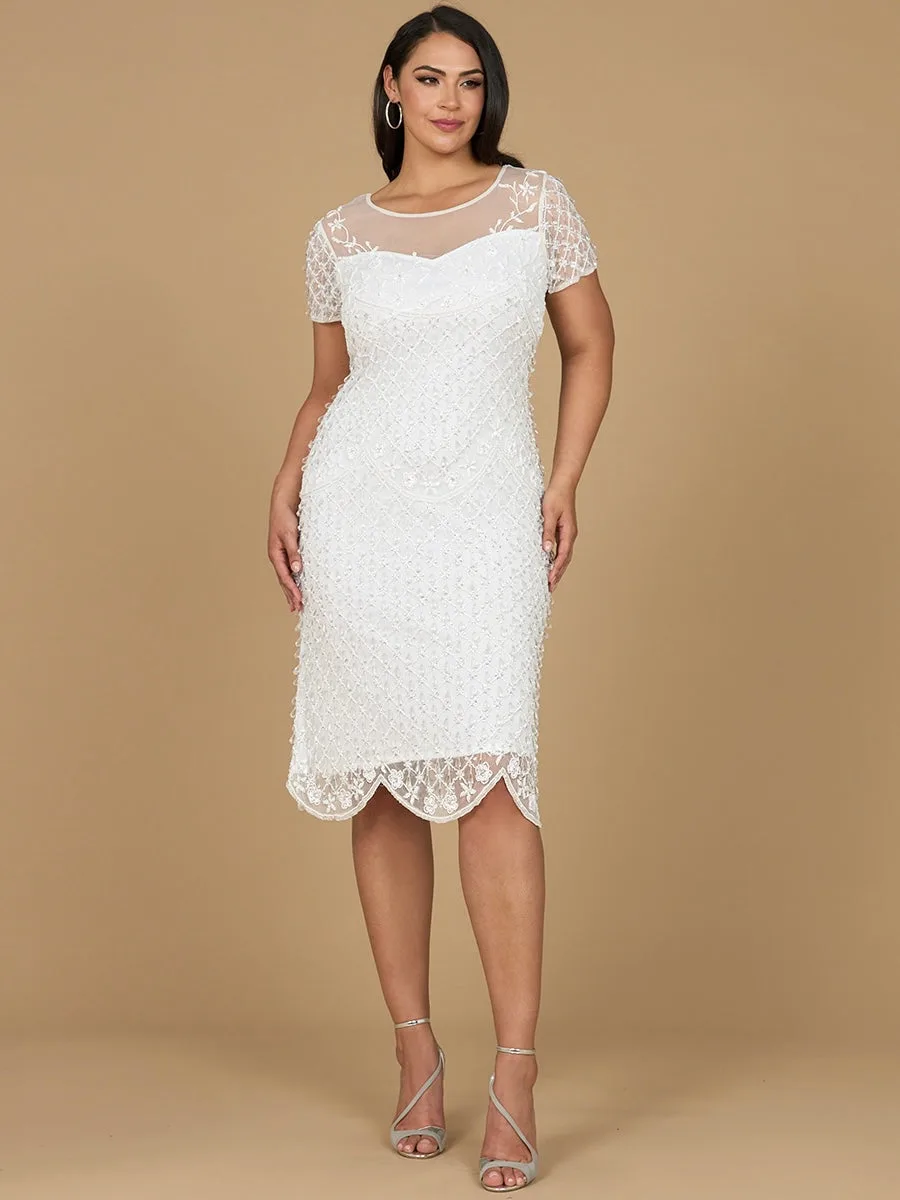 Beaded Midi Dress with Cap Sleeves by Lara New York — style 51188 in Ivory