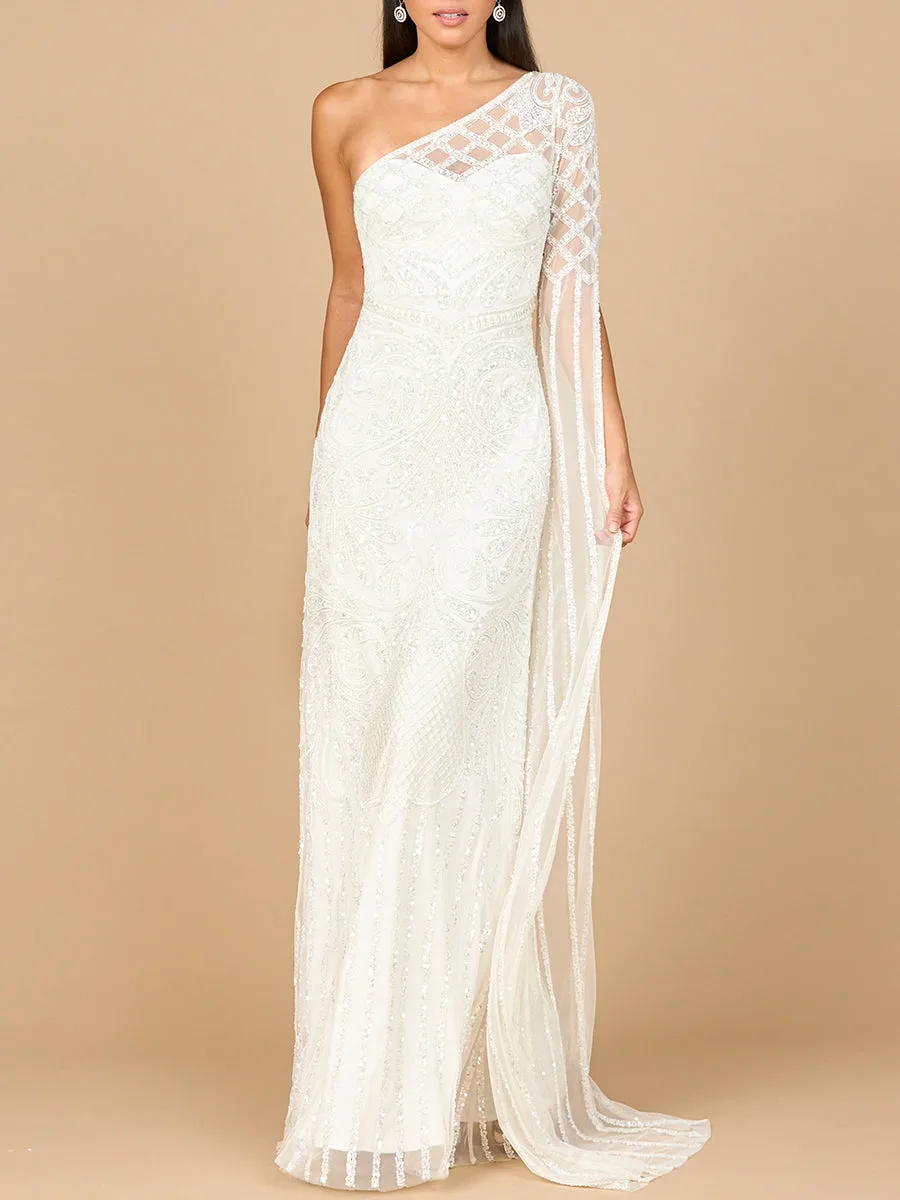 One Sleeve Beaded Bridal Gown by Lara New York — style 51197 in Ivory