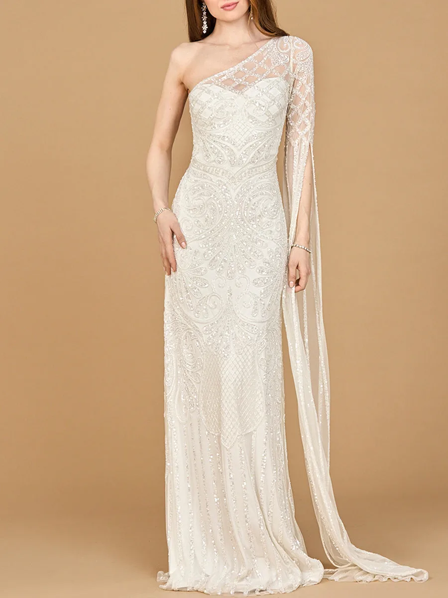 One Sleeve Beaded Bridal Gown by Lara New York — style 51197 in Ivory
