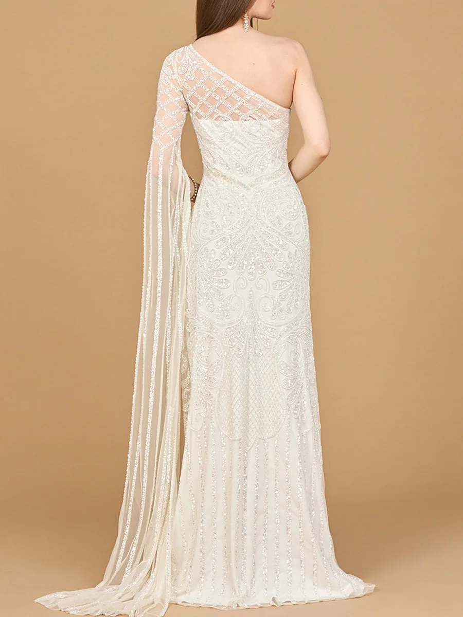 One Sleeve Beaded Bridal Gown by Lara New York — style 51197