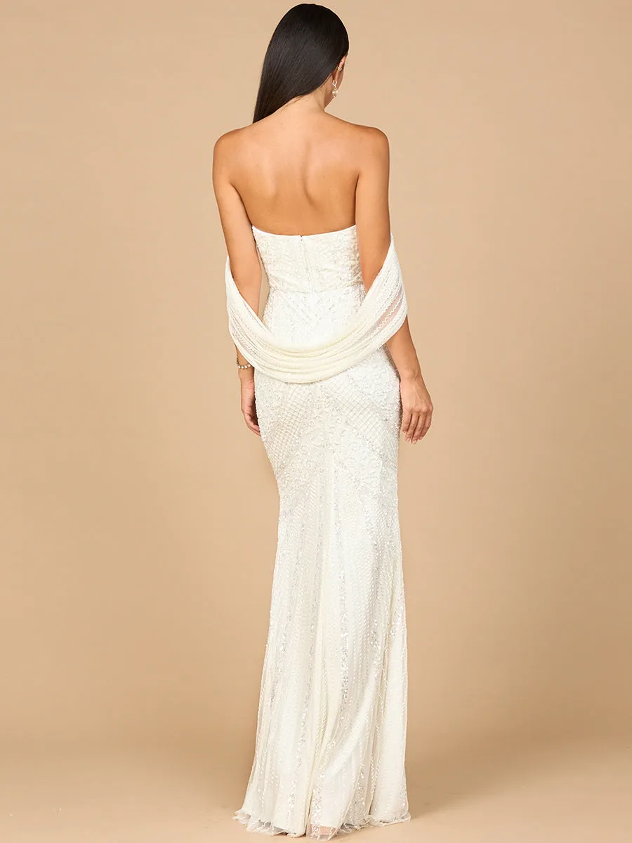 Beaded Gown with Cape Detail by Lara New York — style 51198