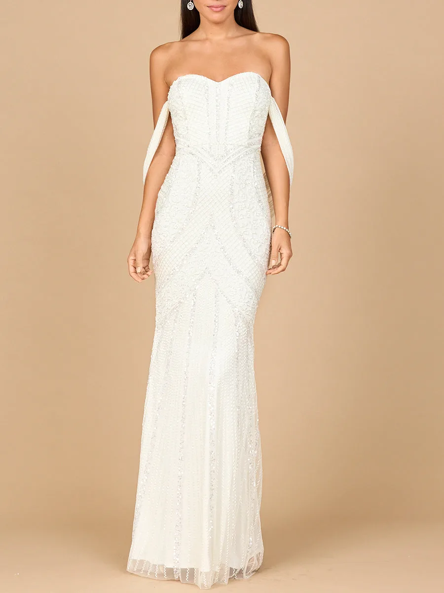 Beaded Gown with Cape Detail by Lara New York — style 51198