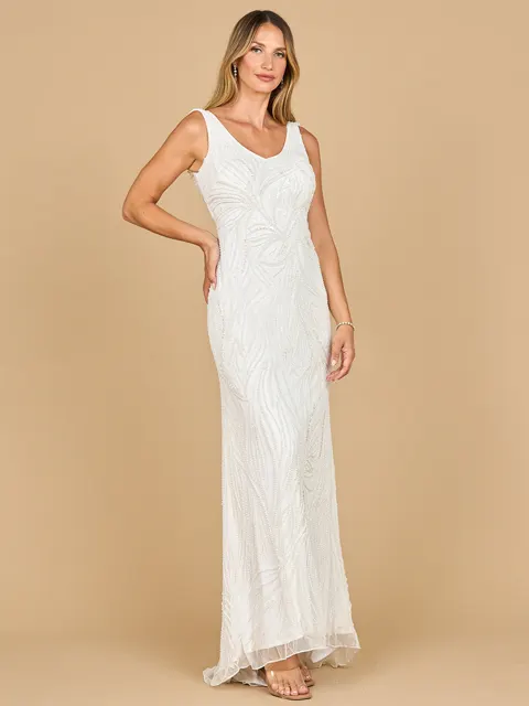 Beaded Draped Cowl Back Wedding Gown