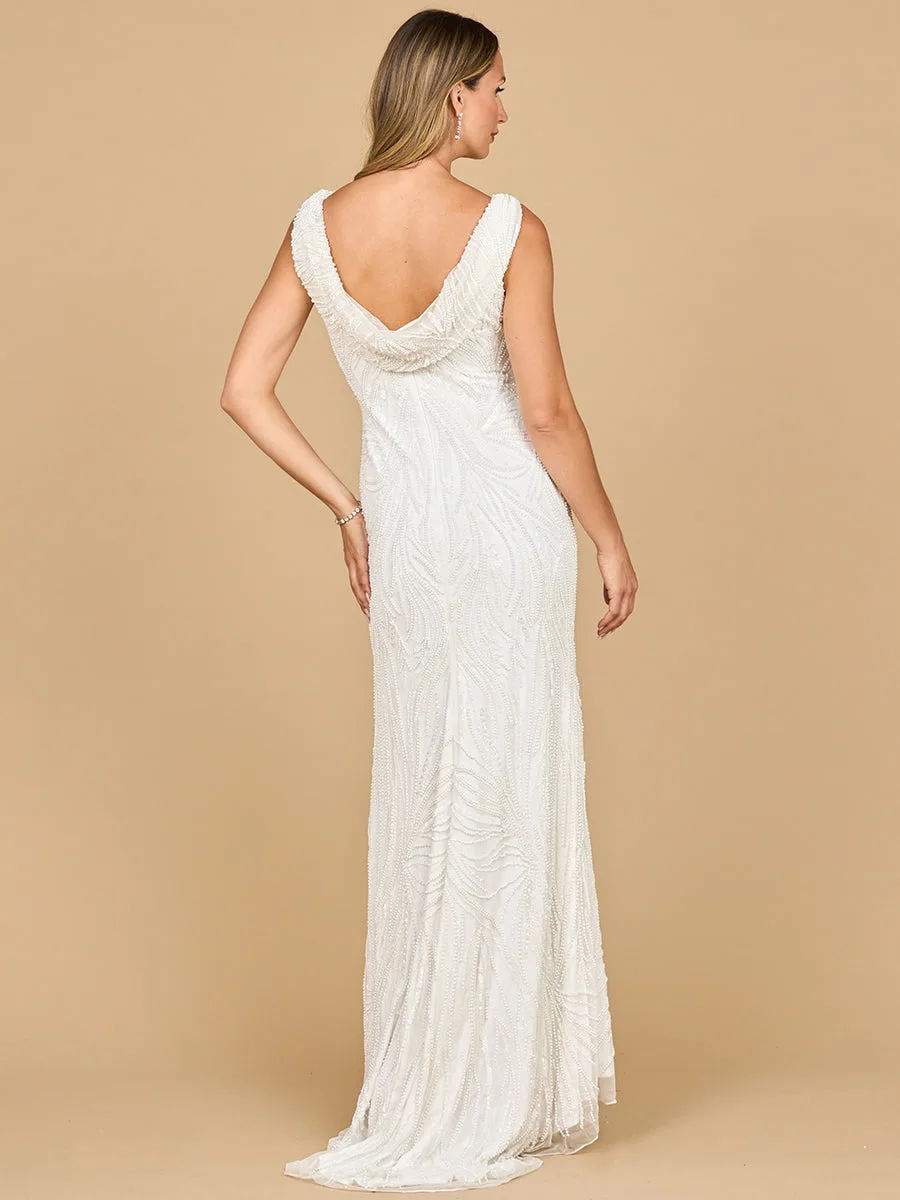 Beaded Draped Cowl Back Wedding Gown by Lara New York — style 51200
