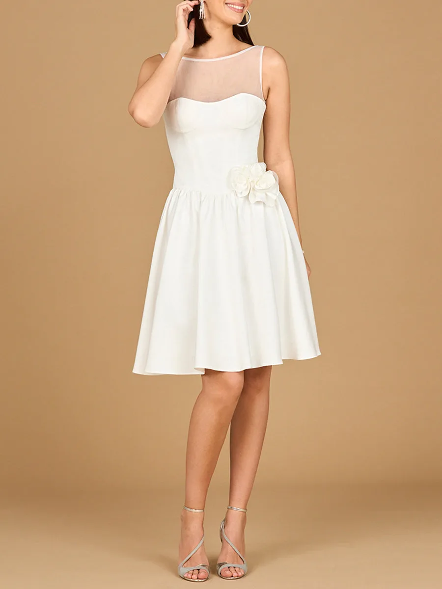 Illusion Neck Bridal Midi Dress by Lara New York — style 51204 in Ivory