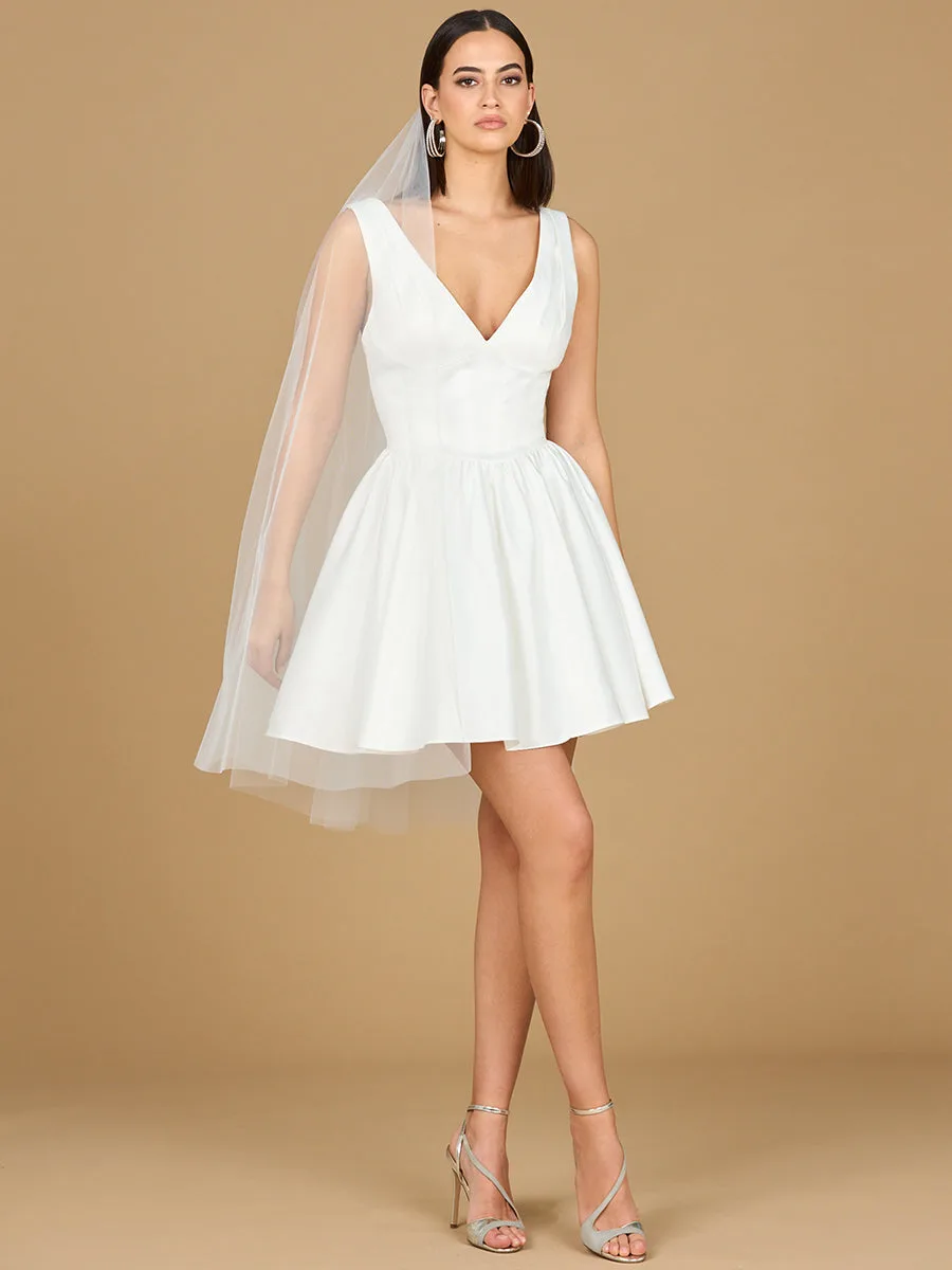 V Neck, A-Line Bridal Short Dress with Veil by Lara New York — style 51205