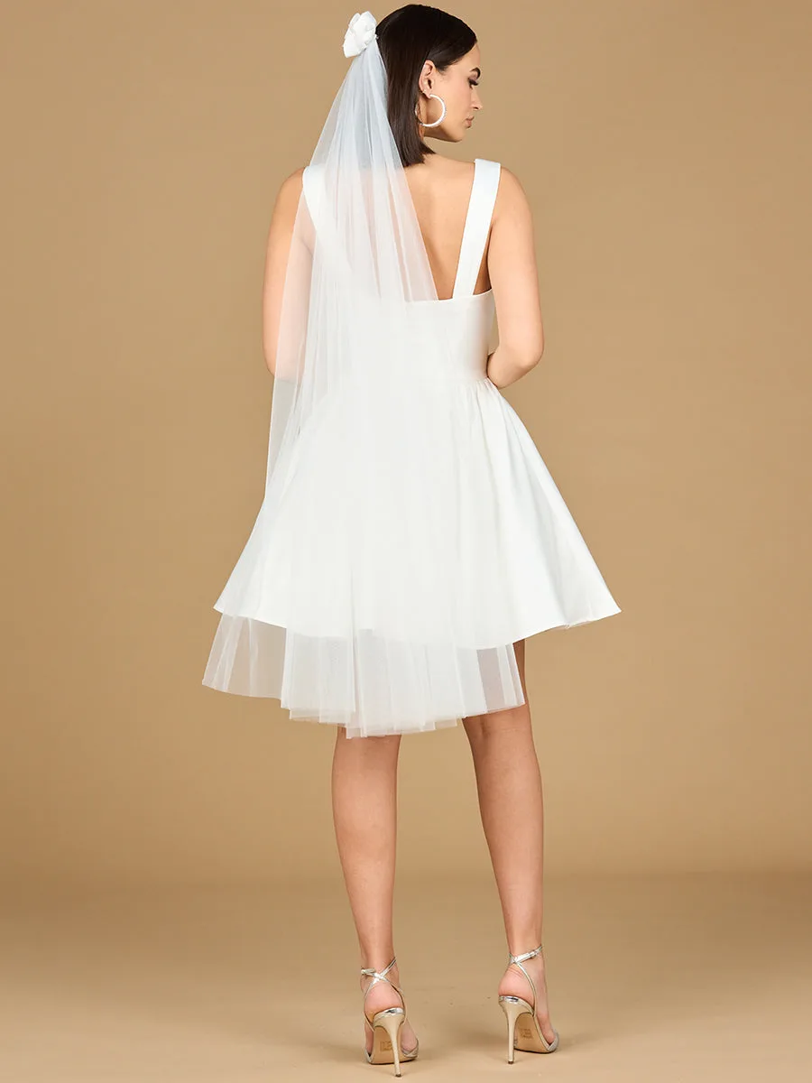 V Neck, A-Line Bridal Short Dress with Veil by Lara New York — style 51205