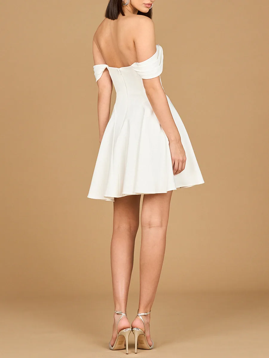 Off Shoulder, A-line Bridal Short Dress by Lara New York — style 51206