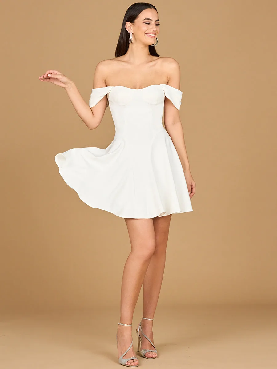 Off Shoulder, A-line Bridal Short Dress by Lara New York — style 51206