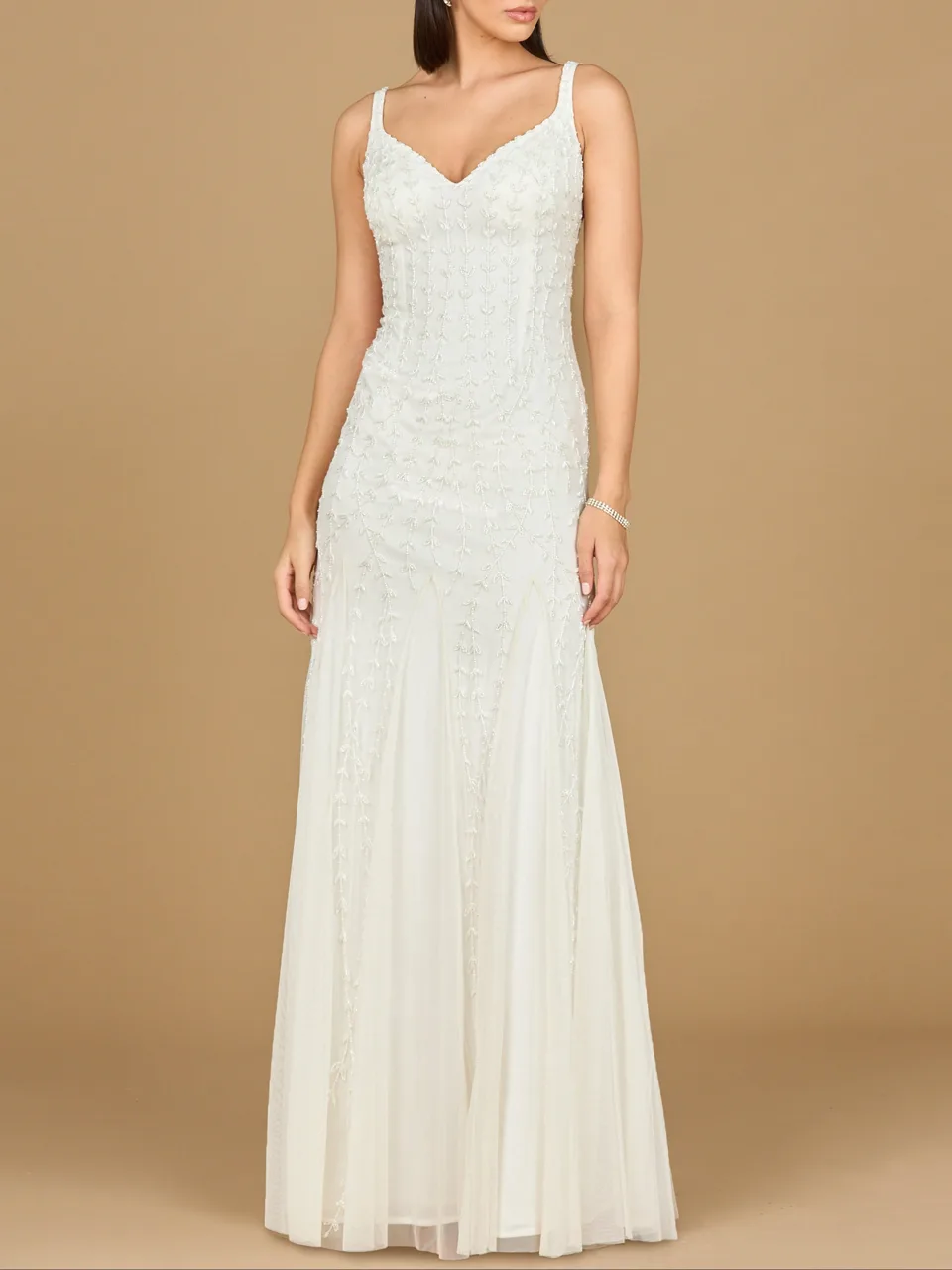 Beaded Bridal Gown with Godets by Lara New York — style 51217 in Ivory