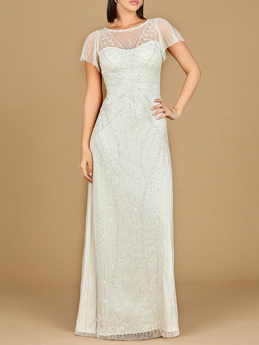 Beaded Flutter Sleeve Wedding Gown by Lara New York — style 51219 in Ivory