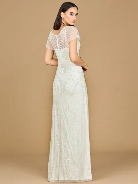 Beaded Flutter Sleeve Wedding Gown