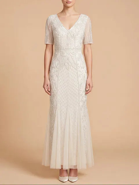 Embellished Bridal Gown with Cape Sleeves