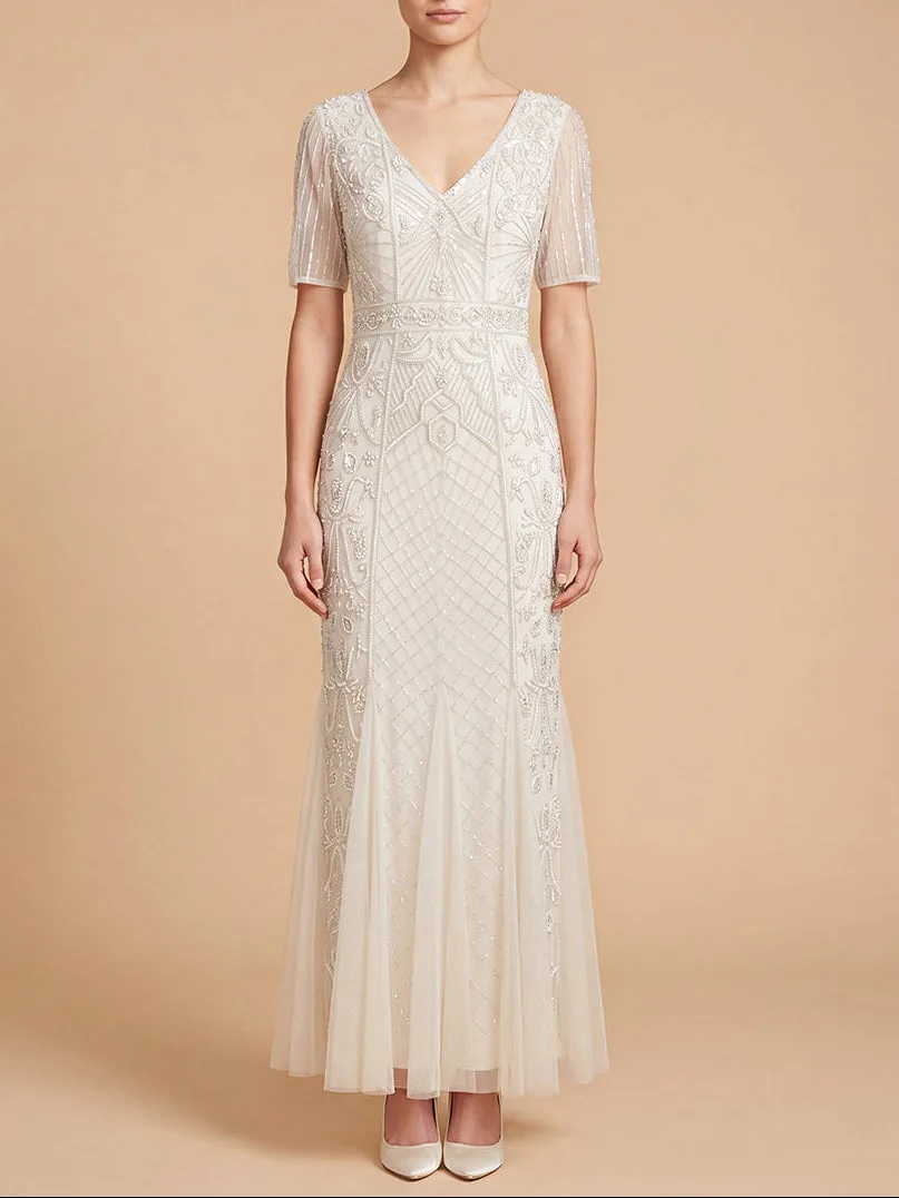 Embellished Bridal Gown with Cape Sleeves by Lara New York — style 51221