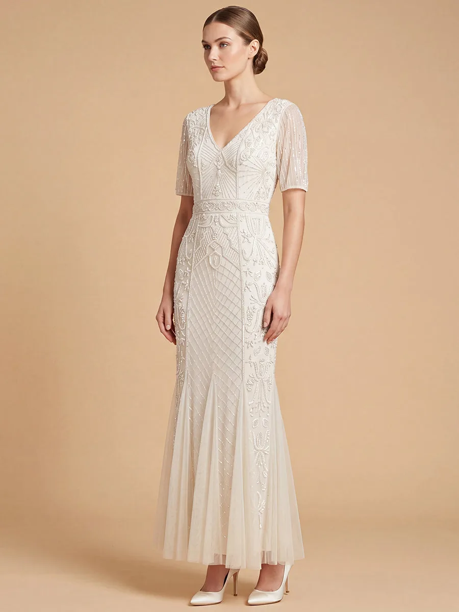 Embellished Bridal Gown with Cape Sleeves by Lara New York — style 51221