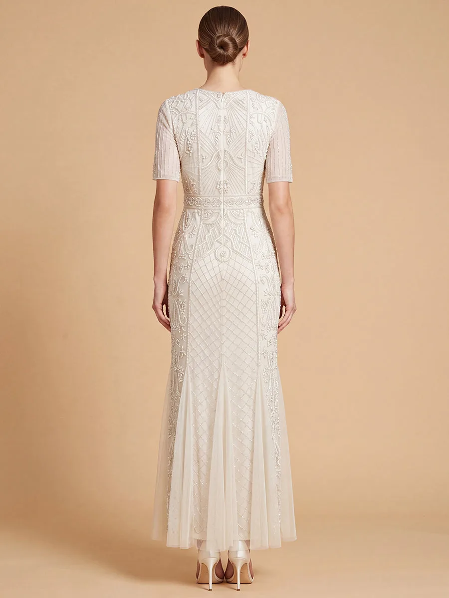 Embellished Bridal Gown with Cape Sleeves by Lara New York — style 51221