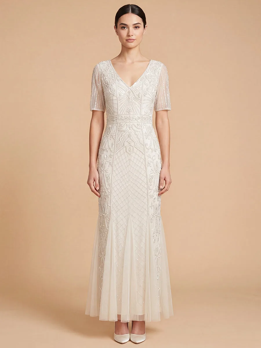 Embellished Bridal Gown with Cape Sleeves by Lara New York — style 51221 in Cream