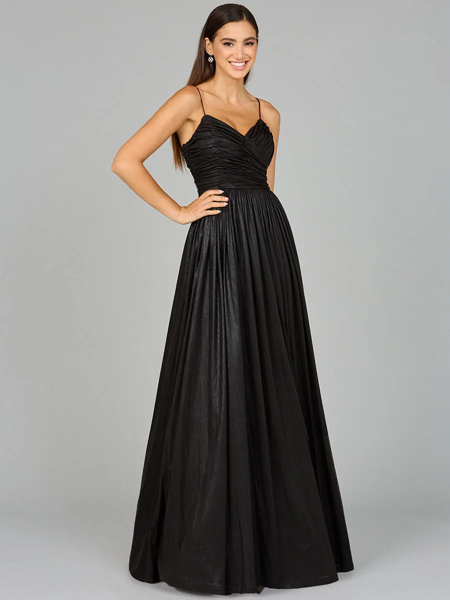 High Slit Metallic Jersey Dress by Lara New York — style 8120 in Black