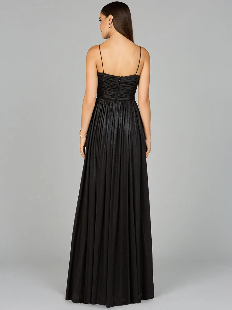 High Slit Metallic Jersey Dress by Lara New York — style 8120
