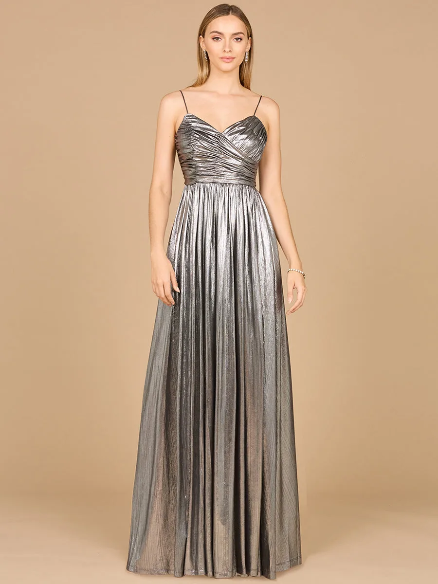 High Slit Metallic Jersey Dress by Lara New York — style 8120 in Platinum