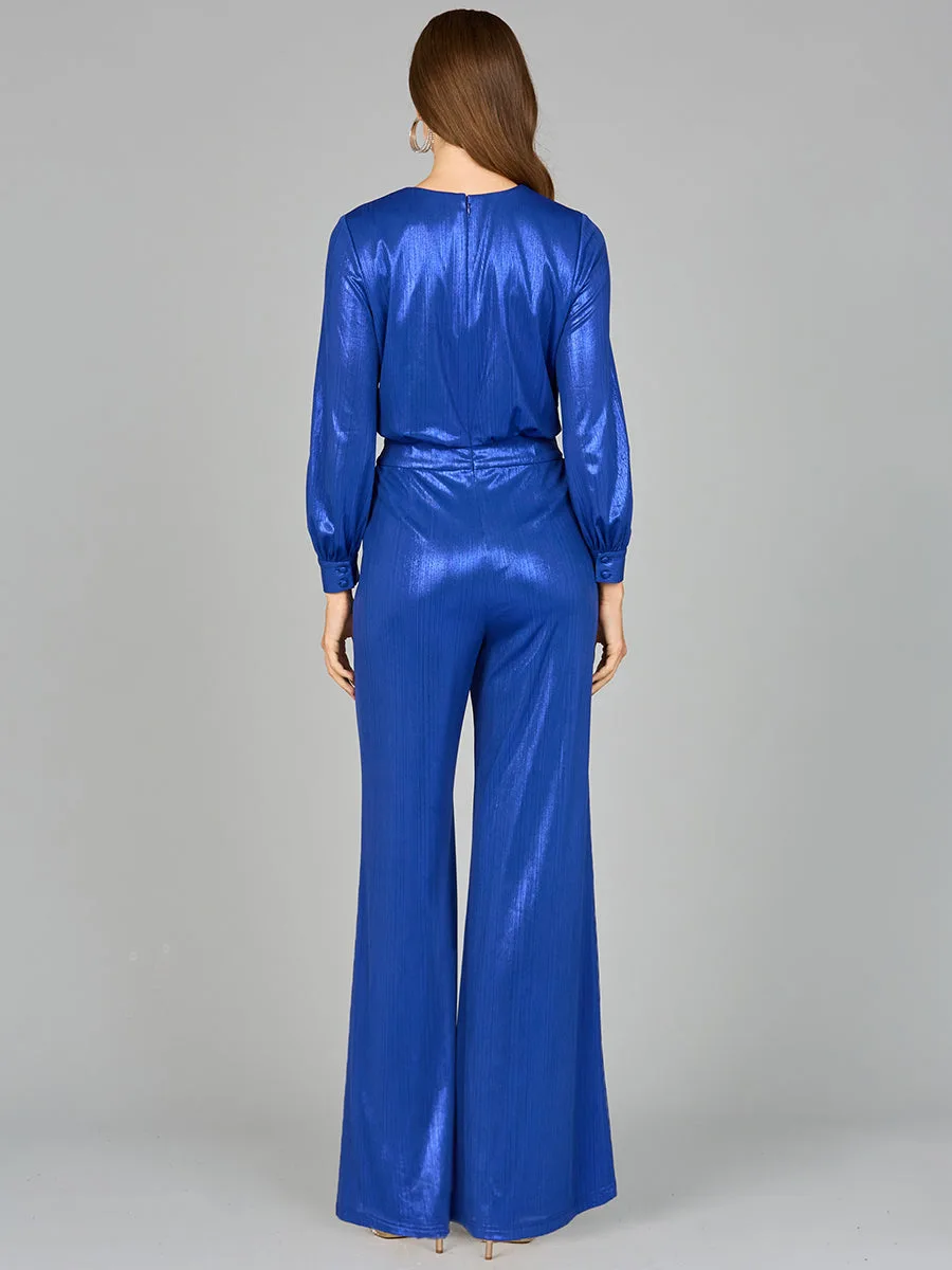 Metallic Shimmer Jumpsuit with Pockets by Lara New York — style 8121