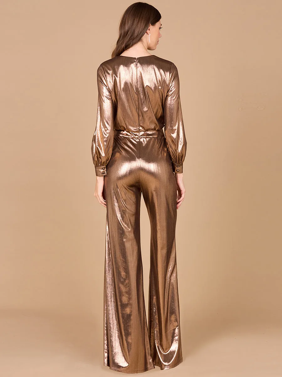 Metallic Shimmer Jumpsuit with Pockets by Lara New York — style 8121