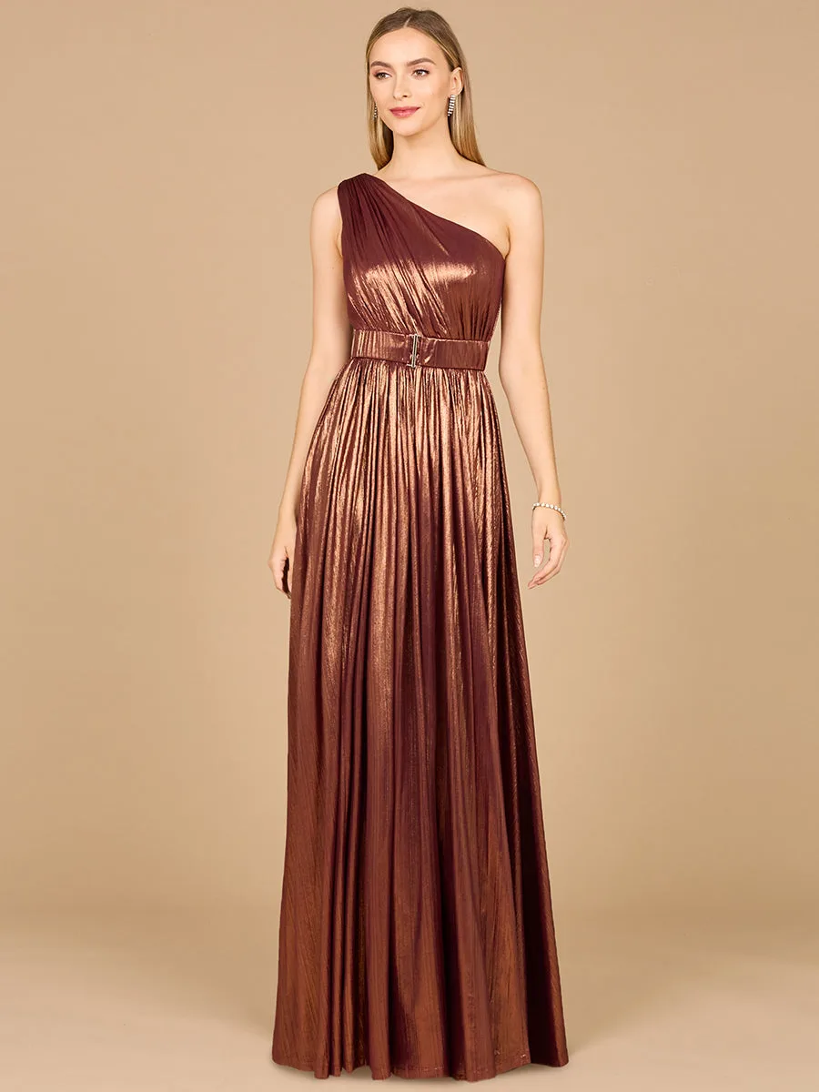 One Shoulder Metallic Dress by Lara New York — style 8122 in Brown
