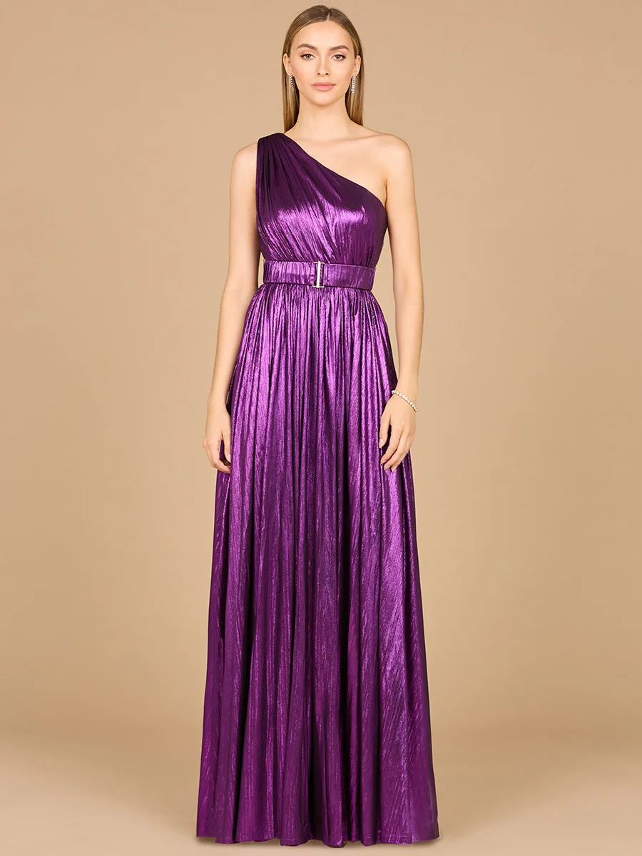One Shoulder Metallic Dress by Lara New York — style 8122 in Purple