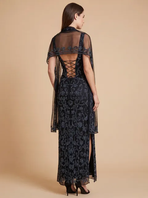 Strapless Beaded Gown with Scarf