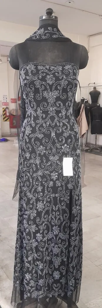 Strapless Beaded Gown with Scarf by Lara New York — style 9916