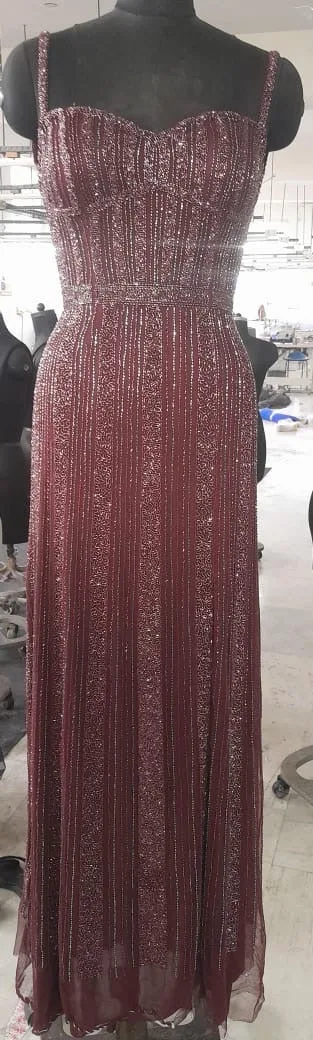 Spaghetti Strap Beaded Gown by Lara New York — style 9917