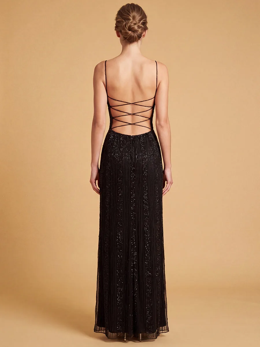 Spaghetti Strap Beaded Gown by Lara New York — style 9917