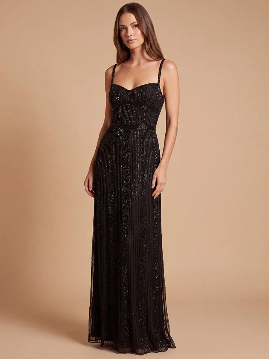 Spaghetti Strap Beaded Gown by Lara New York — style 9917 in Black