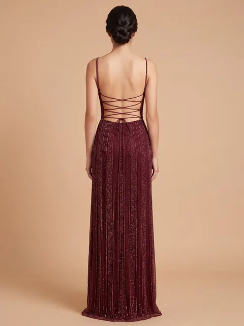 Spaghetti Strap Beaded Gown
