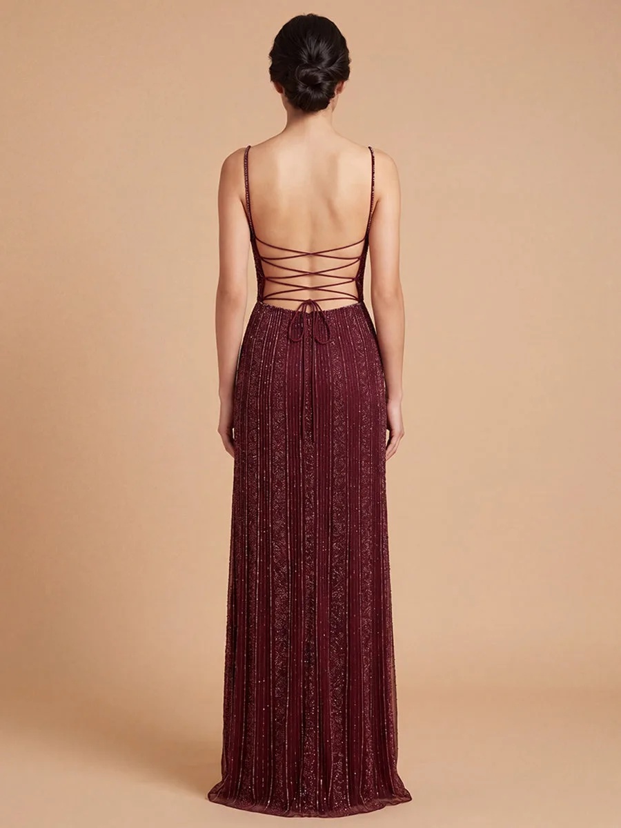 Spaghetti Strap Beaded Gown by Lara New York — style 9917