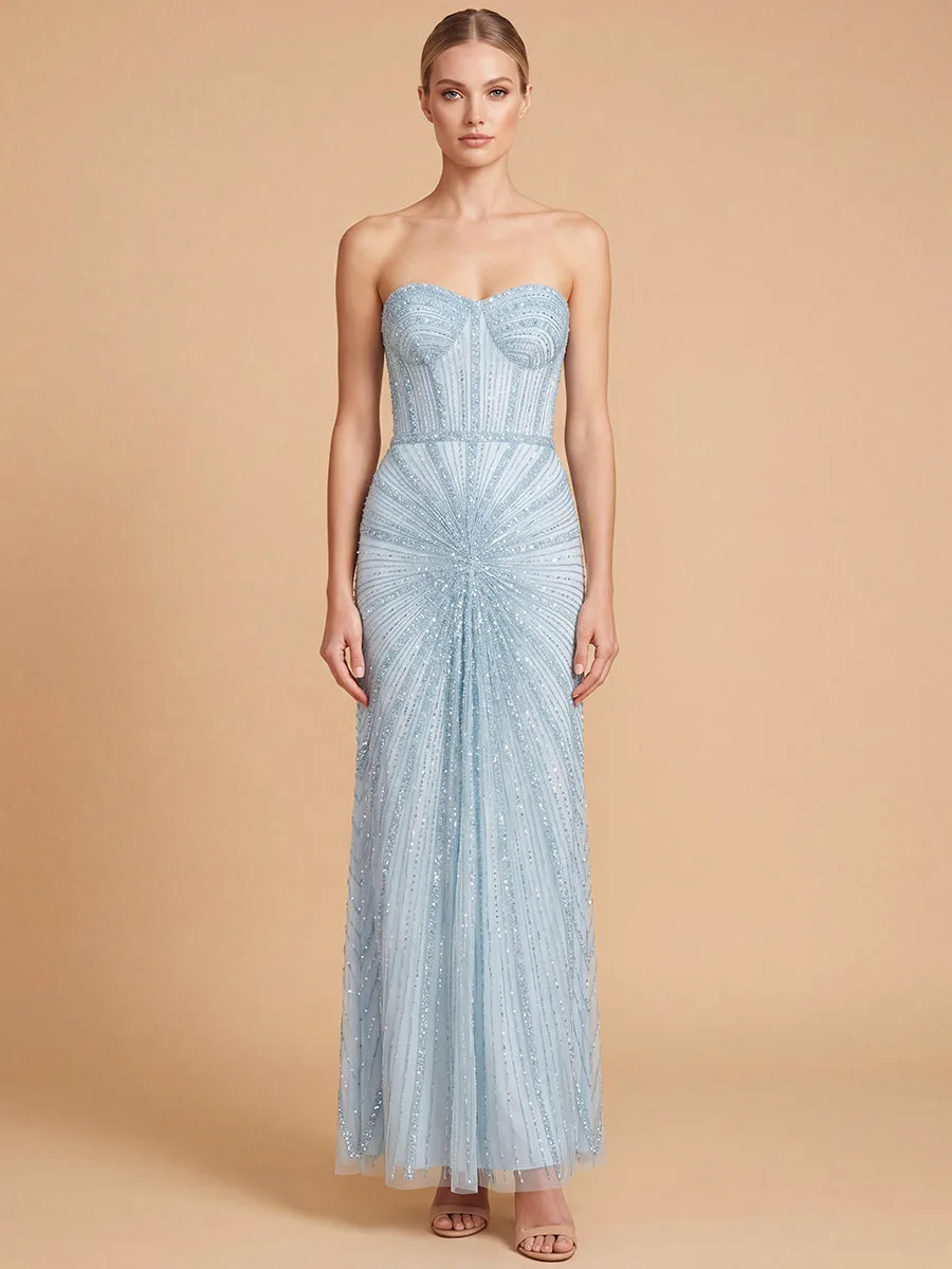 Strapless Beaded Gown by Lara New York — style 9918 in Sky Blue