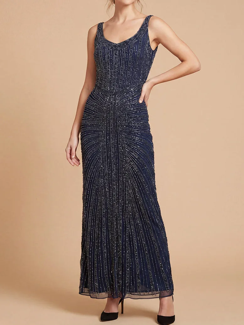 Beaded V-Neck Gown by Lara New York — style 9920