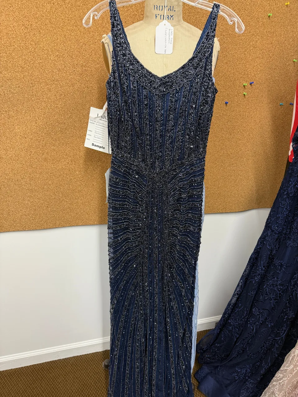 Beaded V-Neck Gown by Lara New York — style 9920