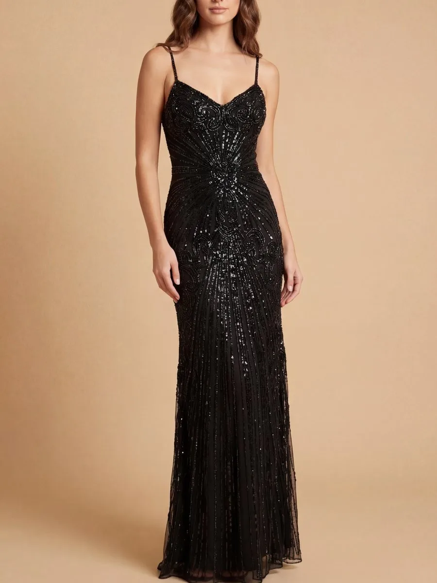 Detachable Straps Beaded Gown by Lara New York — style 9921