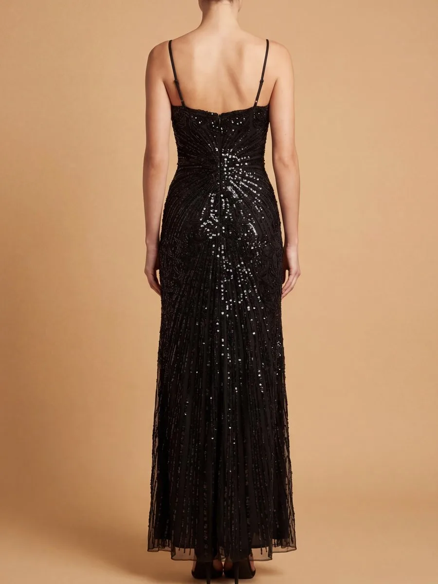 Detachable Straps Beaded Gown by Lara New York — style 9921