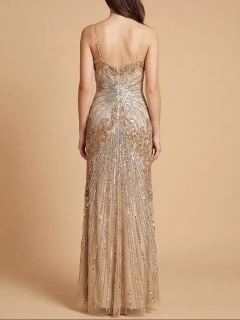 Detachable Straps Beaded Gown