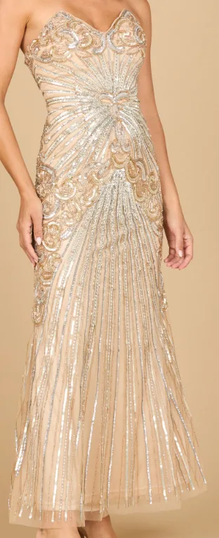 Detachable Straps Beaded Gown by Lara New York — style 9921