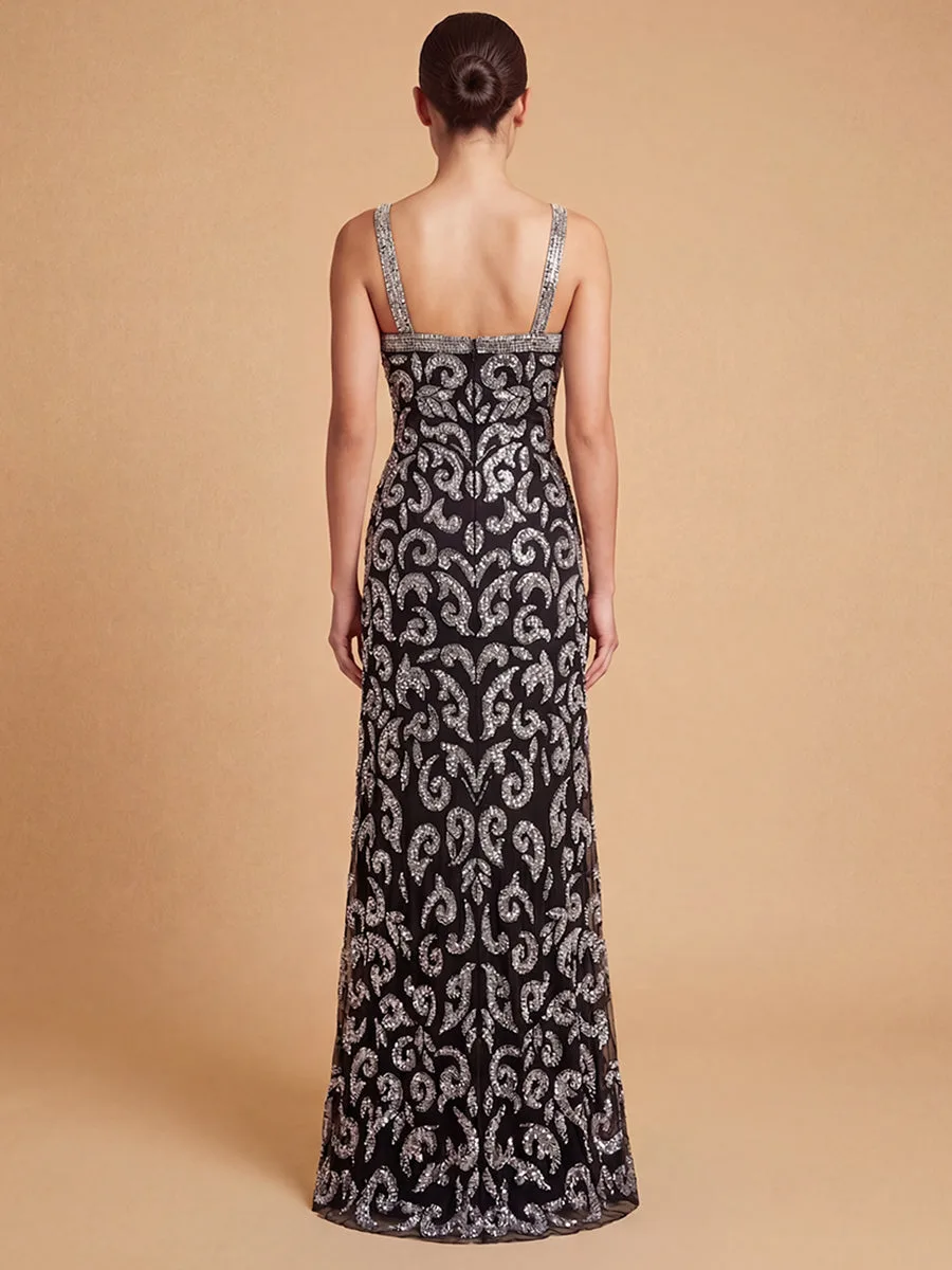 Beaded Cross Halter Dress by Lara New York — style 9922
