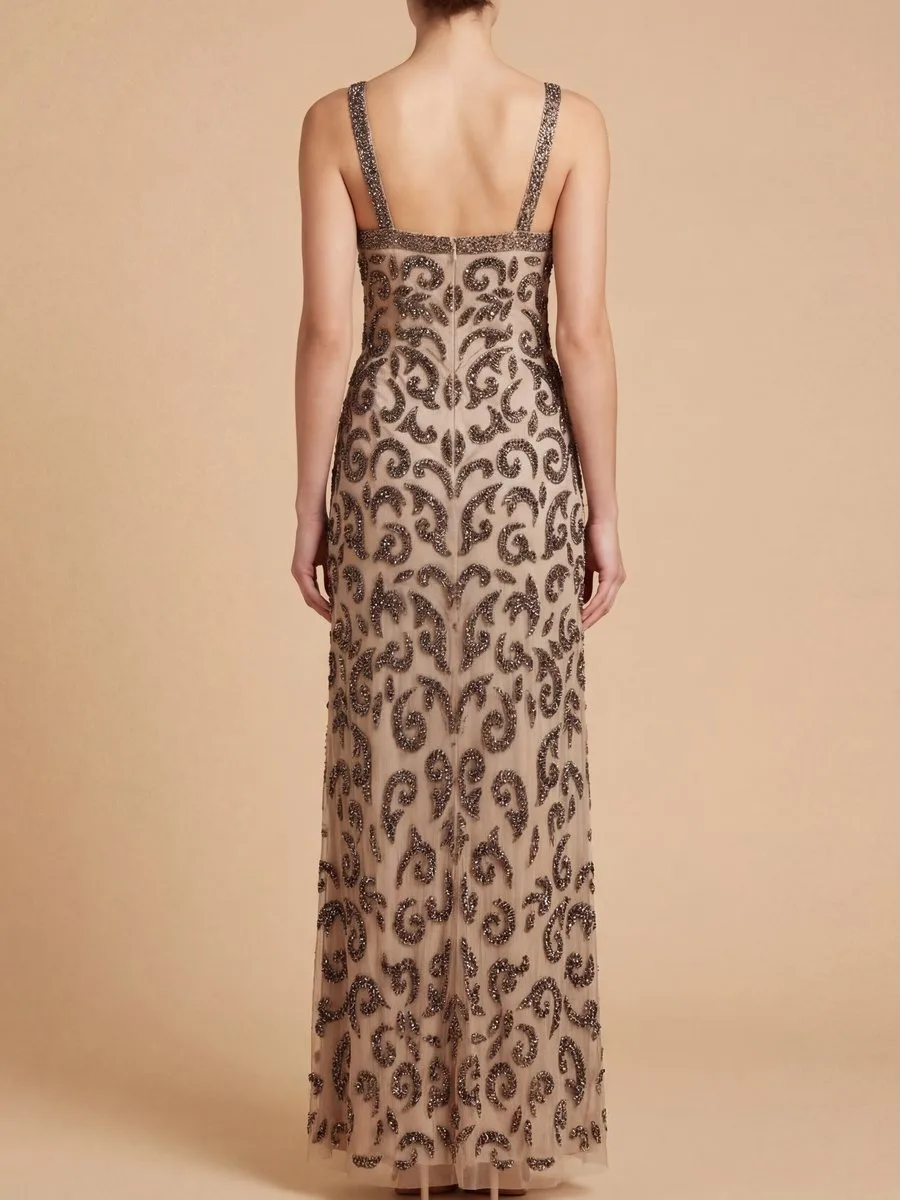 Beaded Cross Halter Dress by Lara New York — style 9922