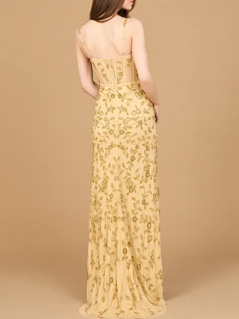 Beaded Corset Gown with Slit