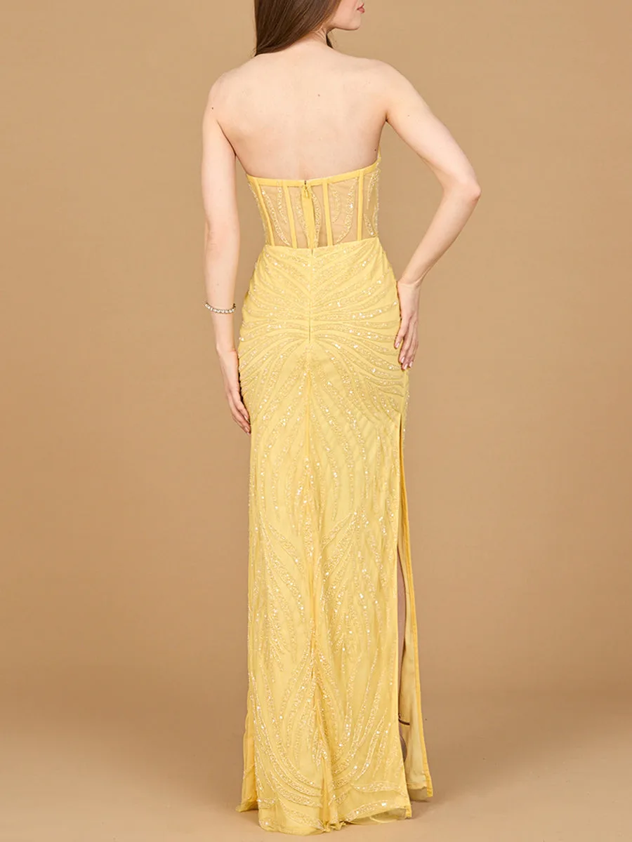 Beaded Corset Prom Dress with Slit by Lara New York — style 9928