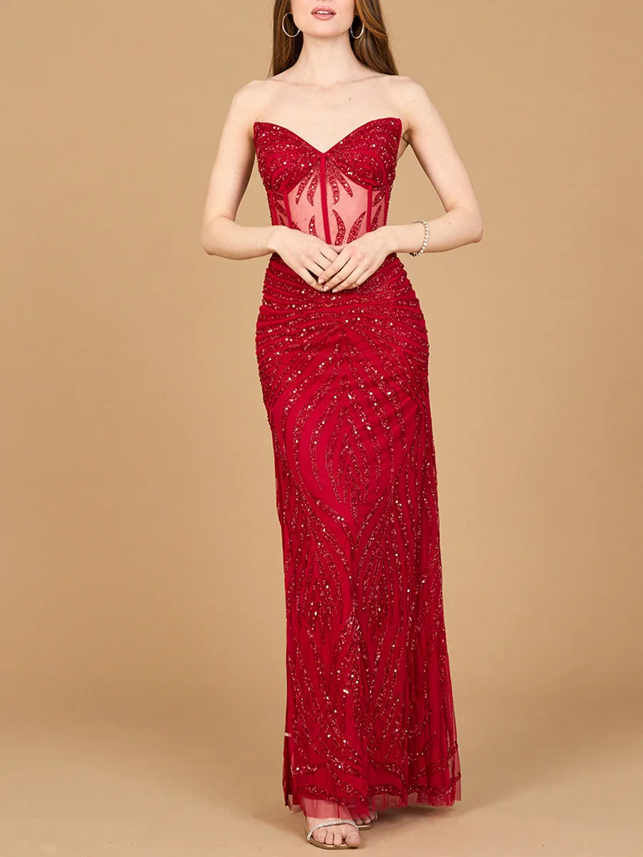 Beaded Corset Prom Dress with Slit by Lara New York — style 9928 in Red